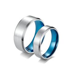 Gualiy Trauringe Titan mit Gravur, Verlobungsringe für Paar Silber Blau Gebürstet Ring mit Schrägkante Größe Damen 62 (19.7) + Herren 60 (19.1) von Gualiy