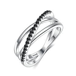 Gualiy Verlobungsring 925 Silber, Ring Damen Personalisiert, Kreuz mit schwarzem Zirkonia Damenring in Sterling Silber 925, Silber Schwarz, Ringgröße 52 (16.6) von Gualiy