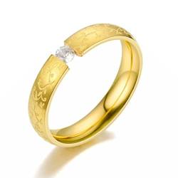 Gualiy Verlobungsring Gold, Vertrauensring aus Chirurgenstahl 316L mit 4MM Vintage Blumenmuster mit Zirkonia Ring für Herren und Damen Gold, Größe 70 (22.3) von Gualiy