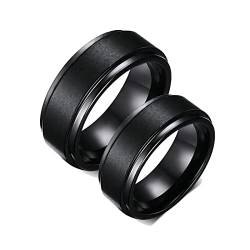 Gualiy Verlobungsring Paar, Herren Damen Ringe Wolfram Schwarzer gebürsteter Ring 8mm, Damen 57 (18.1) & Herren 60 (19.1) von Gualiy