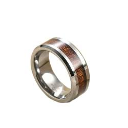 Gualiy Wolfram Herren Ring, Silber Eheringe Freundschaftsringe 8MM Ring mit Holz Muster Ringe Größe 67 (21.3) von Gualiy