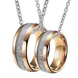 Halskette Ring Paare, Unisex Halskette Wolfram Gravur 8mm Roségold Ring Eingelegt Metalllinie Anhänger Damen 57 + Herren 60 von Gualiy