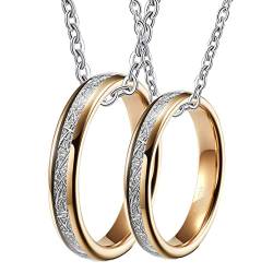 Halskette für Paare mit Gravur, Halsketten aus Wolfram 4mm Roségold Ring Eingelegt Metalllinie Halskette Damen 54 + Herren 60 von Gualiy