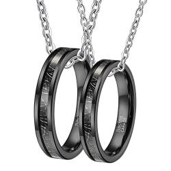 Halskette mit Ringanhänger Paare, Damen Halskette Wolfram Gravur 4mm Schwarz Ring Eingelegt Metalllinie Anhänger Damen 54 + Herren 54 von Gualiy