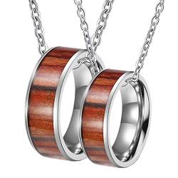 Ketten Anhänger Partner, Edelstahl Halskette Gravur 8mm Silber Ring Eingelegt Holz Paar Halskette Damen 65 + Herren 60 von Gualiy