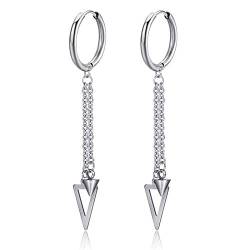 Mens Surgical Steel Dangle Earrings Earrings Dangle Men Chain with Triangle and Cone Pendant Earrings von Gualiy