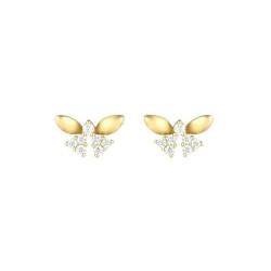 Ohrringe Damen 9 Karat Gold, Gelbgold 375 Ohrringe Schmetterling mit Rund Moissanit Ohrstecker von Gualiy