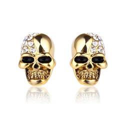 Ohrringe aus Legierung Gold Damen Ohrstecker mit Totenkopf aus Zirkonia, Punk-Gotik-Stil, Gold von Gualiy