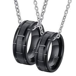 Paar Halskette, Halskette Wolfram Männer Gravur Schwarz Gebürstet Ring 8mm Halsketten Damen 60 + Herren 60 von Gualiy