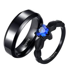 Paarringe Edelstahl mit Gravur, Partnerringe Eheringe Verlobungsringe 6MM Schwarzer Ring mit Blau Zirkonia Herz Ring Damen 57 (18.1) & Herren 57 (18.1) von Gualiy