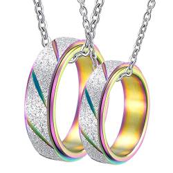 Pärchen Halskette Ring, Halsketten aus Edelstahl Gravur Regenbogen Drehring matt 6mm Paar Halsketten Damen 54 + Herren 57 von Gualiy