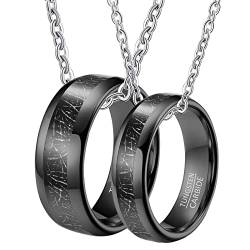 Pärchen Kette für Ehering, Halskette Paar Wolfram Gravur 8mm 6mm Schwarz Ring Eingelegt Metalllinie Halskette Damen 54 + Herren 60 von Gualiy