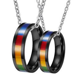 Pärchen Kette für Ehering, Halskette aus Edelstahl Damen Gravur Schwarz LGBT Ring 6mm Paar Halskette Damen 57 + Herren 57 von Gualiy