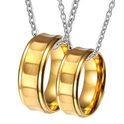 Pärchen Kette für Ehering, Herren Edelstahl Halskette Gravur 8mm Gold Gebürstet Ring Paar Halskette Damen 60 + Herren 60 von Gualiy