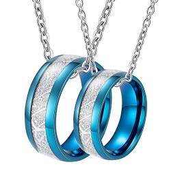 Pärchen Kette für Ehering, Männer Halskette Edelstahl Gravur 8mm Blau Ring mit Silber Paar Halskette Damen 57 + Herren 65 von Gualiy