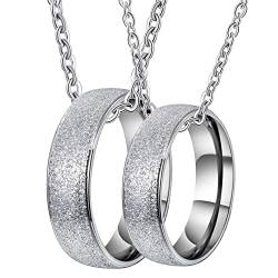 Partner Halsketten für Sie und Ihn, Edelstahlkette mit Gravur Silber Matt Ring 6mm Paar Halsketten Damen 57 + Herren 54 von Gualiy