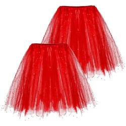 1/2/3 Stück Damen 50er Ballettrock Multi-Schichten Vintage Ballet Blase Firt Tulle Petticoat Puffy Tutu Rock Tüllrock Minirock Tanzkleid Kurz Unterrock Dehnba Abendkleid (2 Stück-Red, One Size) von Guanghuansishe