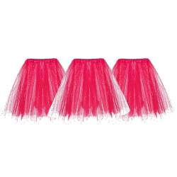 1/2/3 Stück Damen 50er Ballettrock Multi-Schichten Vintage Ballet Blase Firt Tulle Petticoat Puffy Tutu Rock Tüllrock Minirock Tanzkleid Kurz Unterrock Dehnba Abendkleid (3 Stück-Hot Pink, One Size) von Guanghuansishe