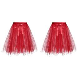 1/2/5 Stück Tüllrock Damen Petticoat Unterrock Rock 50er Vintage Ballet Blase Tanzrock Tanzkleid Ballkleid Kurz Retro Tütü Rock Röcke Kleid Ballett Petticoat Length 30cm/40cm/50cm (2 Stück Red, C) von Guanghuansishe