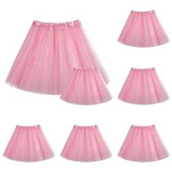 1/7 Stücke Damen Tütü Star Minirock Tüllrock Ballettrock für Karneval Geburtstag Halloween Party, Damen Tüllrock Tütü Rock Minirock Petticoat Tanzkleid Dehnbaren mit Stern (7 Stücke PKB, one Size) von Guanghuansishe