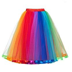 Damen Regenbogen Tuturock 2023 Neu Tüllrock Petticoat Klassisch Mehrschichtiger Ballettkleidung Tanzkleidung Festival Karneval Kostüm 80er Jahre Outfit, Damen Tüllrock Rock Tüll (A, One Size) von Guanghuansishe