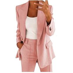 Guanghuansishe Set Damen Langem Mit Hose Casual Cardigan Langarm Elegant Business Hosen+Jacke Set Hose 2-Teilig Zweiteiler Damen Hosenanzug, Damen Zweiteiler Fashion Set Anzugjacke (Pink, M) von Guanghuansishe