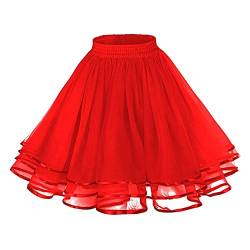 Tüllrock Damen Karneval Kostüm Rock, Tüllrock Damen Midi Retro 50er Rockabilly Rock Hohe Taille Tutu Rock Petticoat Unterrock Ballett Blase Petticoat Tuturock Tütü Tüllrock Lang (g-Red, One Size) von Guanghuansishe