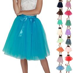 Tüllrock Damen Karneval Kostüm Tutu Rock Tütü, Tüllrock Damen Midi Retro 50er Rockabilly Rock Hohe Taille Tutu Rock Petticoat Unterrock Ballett Blase Petticoat Tuturock Tütü (a-Blue, One Size) von Guanghuansishe