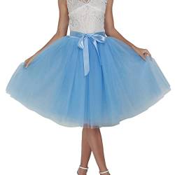 Tüllrock Damen Karneval Kostüm Tutu Rock Tütü, Tüllrock Damen Midi Retro 50er Rockabilly Rock Hohe Taille Tutu Rock Petticoat Unterrock Ballett Blase Petticoat Tuturock Tütü (a-Light Blue, One Size) von Guanghuansishe