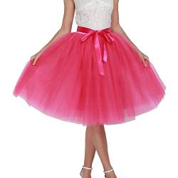 Tüllrock Damen Midi Retro 50er Rockabilly Rock Hohe Taille Tutu Rock Petticoat Unterrock Ballett Blase Petticoat Tuturock Tütü Tüllrock Lang Reifrock Kleid Tüll Underskirt (Hot Pink, One Size) von Guanghuansishe