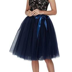 Tüllrock Damen Midi Retro 50er Rockabilly Rock Hohe Taille Tutu Rock Petticoat Unterrock Ballett Blase Petticoat Tuturock Tütü Tüllrock Lang Reifrock Kleid Tüll Underskirt (Navy, One Size) von Guanghuansishe