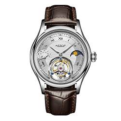 GUANQIN Aesop Analog Mechanische Handaufzug Armbanduhr Herren Edelstahl und Leder Saphir Männlich Skelett Echtes Tourbillon Mondphase Uhr Wasserdicht Leuchtend Chronograph von Guanqin