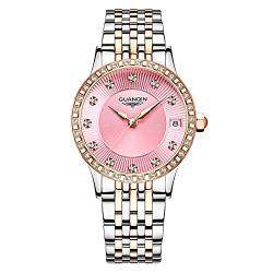 GUANQIN Automatikuhren, selbstaufziehend, für Damen, Edelstahl, schlicht, mechanische Damen-Armbanduhren, Datumsanzeige, leuchtend, wasserdicht, Gj16187 Rose Pink, 32 mm, von Guanqin