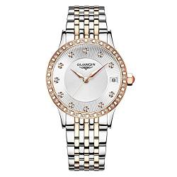 GUANQIN Automatikuhren, selbstaufziehend, für Damen, Edelstahl, schlicht, mechanische Damen-Armbanduhren, Datumsanzeige, leuchtend, wasserdicht, Gj16187 Rose White, 32 mm, von Guanqin