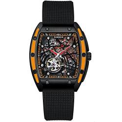 GUANQIN Herren-Armbanduhr, Japanisches Automatikuhrwerk, leuchtendes Lederband, Tonneau-Design, Edelstahl, Skelett, Tourbillon, Saphirglas, wasserdicht, selbstaufziehend von Guanqin