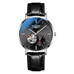 GUANQIN Herren-Armbanduhr, automatisches mechanisches Uhrwerk, leuchtendes Milanaise-/Edelstahl-/Lederband, Skelett-Tourbillon-Uhrwerk, Saphirglas, wasserdicht, selbstaufziehend von Guanqin