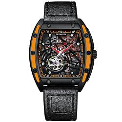 GUANQIN Herren Japan Automatik Mechanisch Leuchtende Tonneau Stahl/Leder/Kautschuk Uhr Skeleton Tourbillon Saphirglas Wasserdichte Automatikuhr von Guanqin