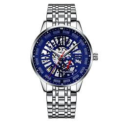 GUANQIN Skelett Automatik Mechanische Herren Armbanduhr Business Edelstahl Saphir Kristall Wasserdicht Selbstaufzug Uhr Leuchtend Chronograph, Gj16201 Silber Blau, M, 40mm, Armband von Guanqin