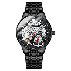 GUANQIN Skelett Automatik Mechanische Herren Armbanduhr Business Edelstahl Saphir Kristall Wasserdicht Selbstaufzug Uhr Leuchtend Chronograph, Gj16202 Schwarz, M, 40mm, Armband von Guanqin