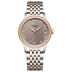 Guanqin Automatikuhren, selbstaufziehend, für Damen, Edelstahl, schlicht, mechanische Damen-Armbanduhren, Datumsanzeige, leuchtend, wasserdicht, Gj16188 Rose Coffee, 32 mm, GJ16187/GJ16188 von Guanqin