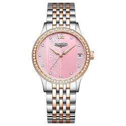 Guanqin Automatikuhren, selbstaufziehend, für Damen, Edelstahl-Uhr, einfaches Kleid, mechanische Damen-Armbanduhr, Datum, leuchtend, wasserdicht, Gj16188 Rose Pink, 32 mm, Armband von Guanqin