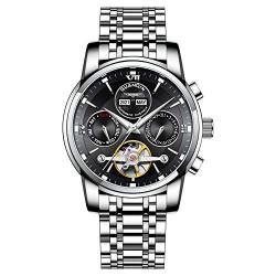 Guanqin Automatische mechanische Armbanduhr Herren Sport Armbanduhr Tourbillon Uhr Stecker, silber, schwarz, Armband von Guanqin