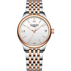 Guanqin Mechanische Armbanduhr für Damen und Herren, automatisches Saphirglas, wasserdicht, Datumsanzeige, leuchtend, Rose White Women, M, 40mm, Armband von Guanqin