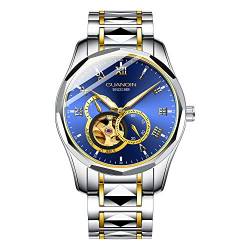Guanqin Miyoda 82s7 Herren-Skelett-Armbanduhr, automatisch, selbstaufziehend, mit Wolframstahlband, leuchtend, Silber, Gold, Blau von Guanqin