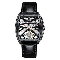 Guanqin Neue Männer Automatische Leuchtende Armbanduhr Skelett Tourbillon Wasserdichte Mechanische Uhr, Schwarzes Leder, Gurt von Guanqin