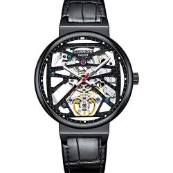 Guanqin Skelett Armbanduhr Männer Mechanische Automatische Wasserdichte Business Uhr, Schwarz , Armband von Guanqin