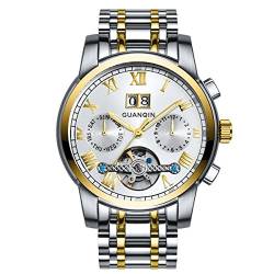 Herrenuhr Automatik Mechanische Armbanduhr für Männer Analog Luminous Kalender Zifferblatt Business Casual Uhr mit Leder/Edelstahl Armband von Guanqin