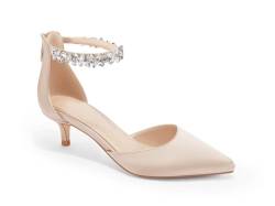 Guayonng Damen-Schuhe mit spitzem Zehenbereich, Kätzchenabsatz, Knöchelriemen, Strass, Reißverschluss, niedriger Absatz, Damen, Hochzeit, Party, Kleid, Champagner, 41 EU von Guayonng