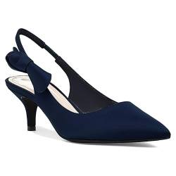 Guayonng Damen Slingback Heels Kätzchen Pumps Kleid Schuhe Spitze Zehe Schleife Party Hochzeit Sandalen, Marineblau, 39 EU von Guayonng