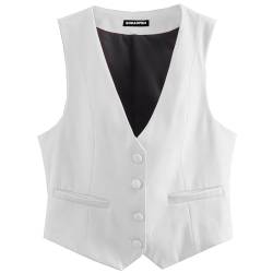 Gudaoprm Formelle Anzugweste für Damen, Business, Freizeit, Knopfleiste, elegante Weste, Weste, Tops 2024, Weiss/opulenter Garten, Large von Gudaoprm